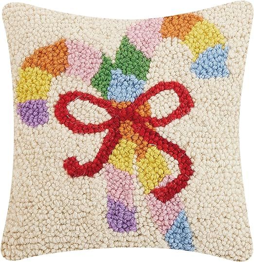 Peking Handicraft Rainbow Candy Cane Christmas Polyfill Hook Throw Pillow, 10-inch Square, Wool a... | Amazon (US)