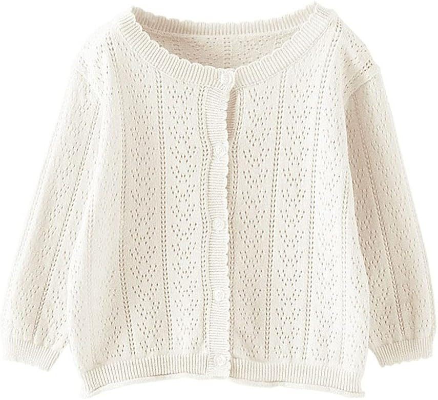 Newborn Baby Girls Cotton Cardigans Long Sleeve Crewneck Hollow Knit Thin Sweater Toddler Baby Girl  | Amazon (US)