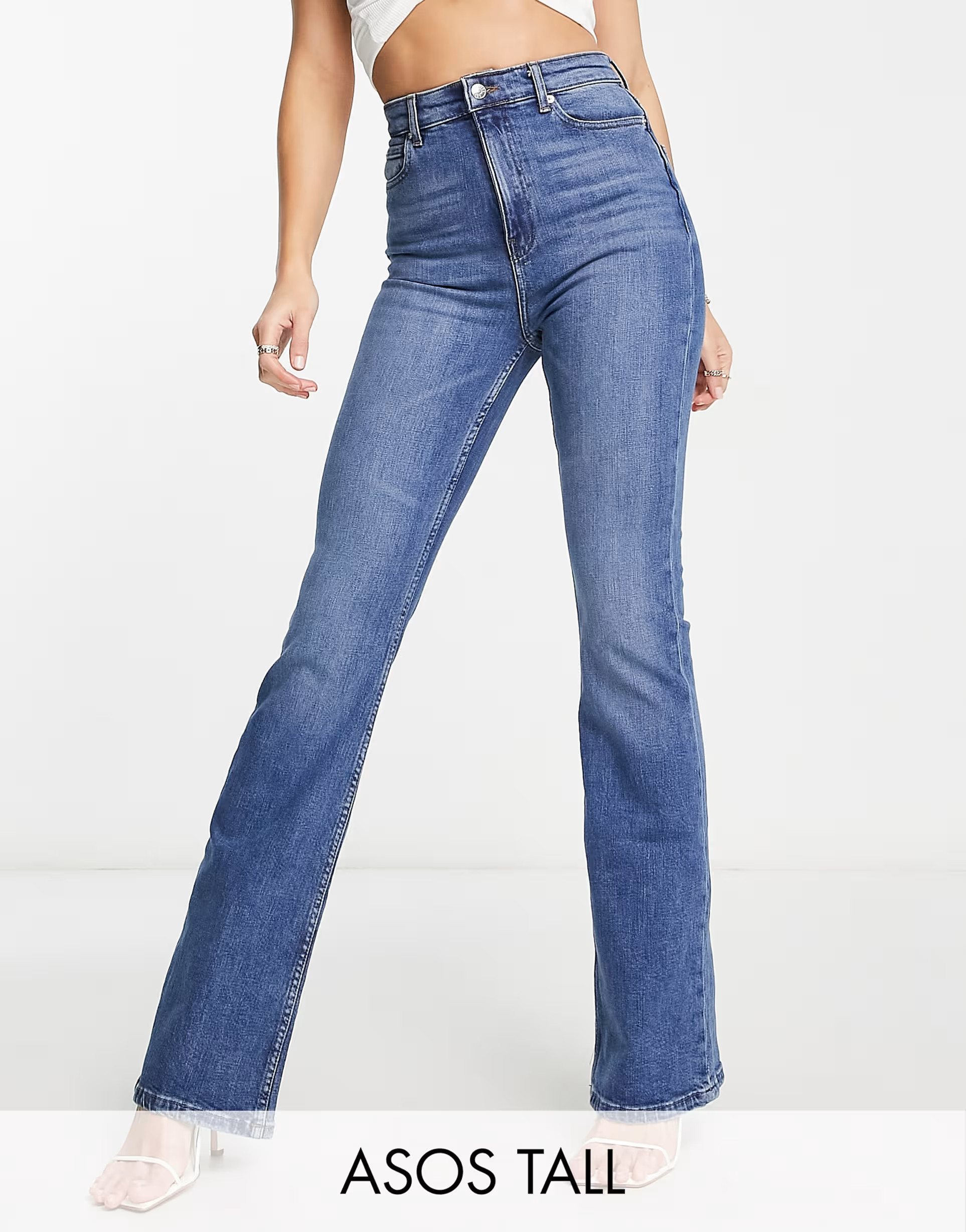 ASOS DESIGN Tall flared jeans in mid blue | ASOS | ASOS (Global)