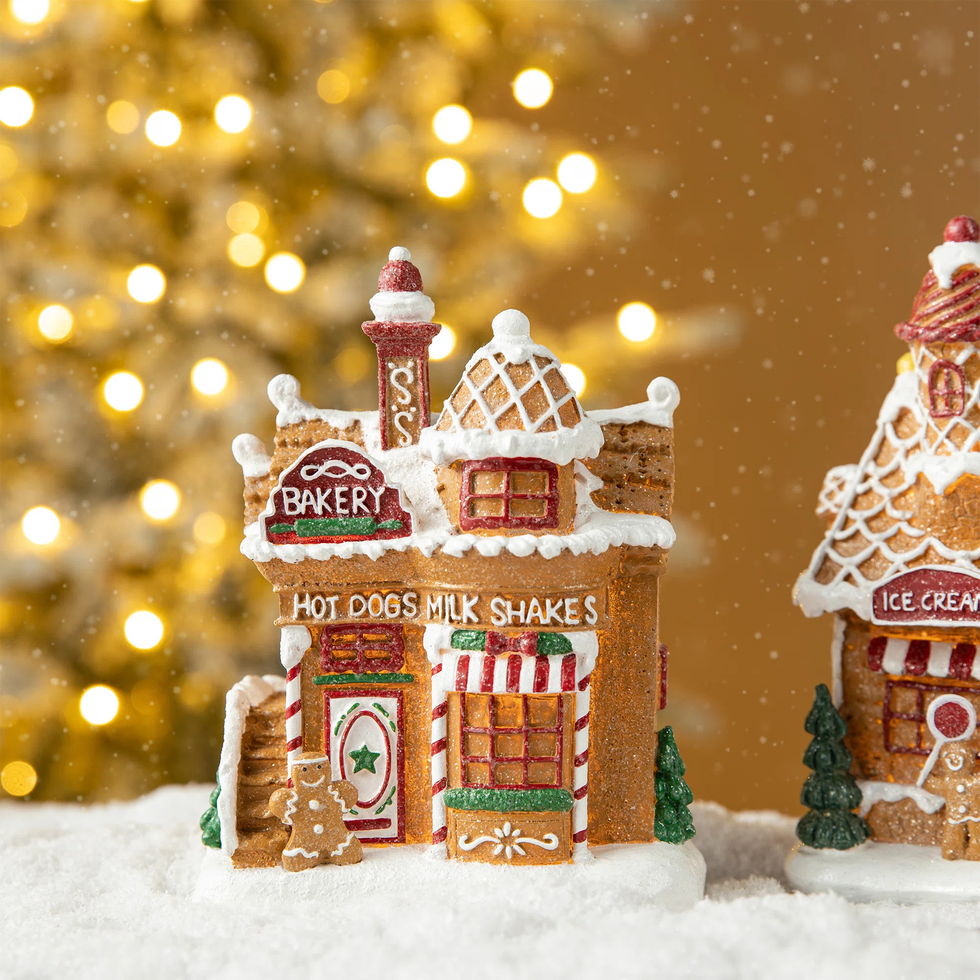 2-Piece 7.25"H Lighted Resin Christmas Gingerbread House Table Decor | Wayfair North America