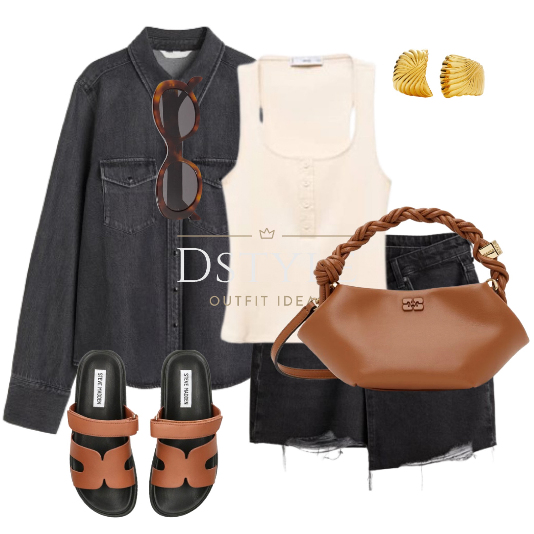 Dark grey denim shirt, denim skirt, ribbed top, tan leather bag, tan leather slide sandals, Missoma, Ganni, Celine sunglasses, spring look, easy fit, simple style, comfy ootd

#LTKitbag #LTKshoecrush #LTKfindsunder50