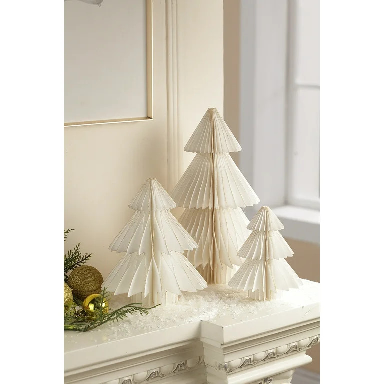 Paper Christmas Tree Tabletop Decorations, White, 3 Count, by Holiday Time - Walmart.com | Walmart (US)
