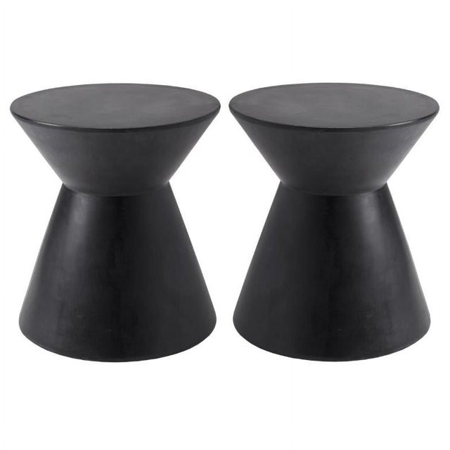 Home Square Astley 17.5" Round Modern Concrete End Table in Black - Set of 2 - Walmart.com | Walmart (US)