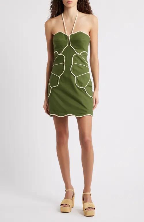 FARM Rio Green Wavy Halter Minidress at Nordstrom, Size Medium | Nordstrom
