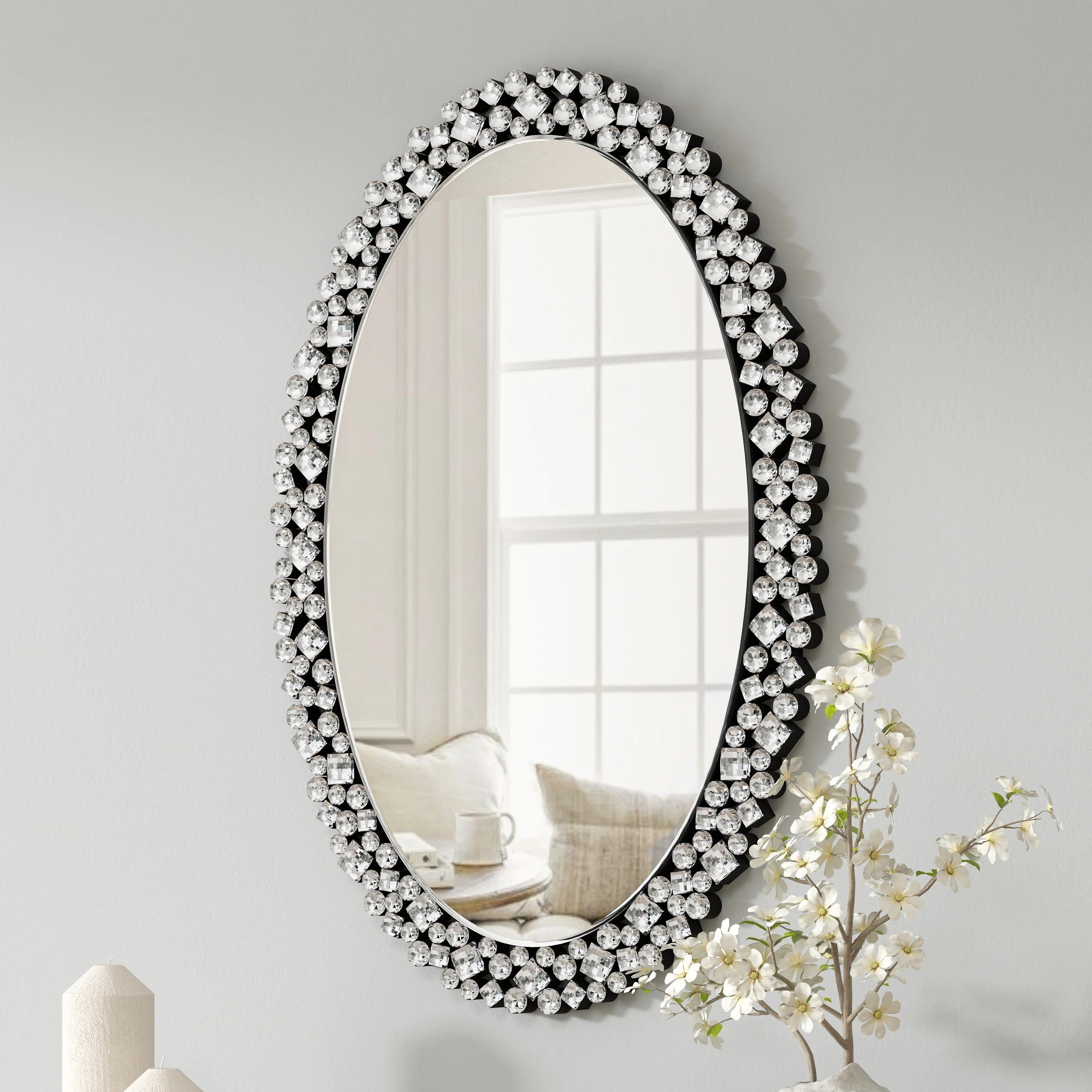 Mulock Luxury 35.4" Oval Crystal Wall Mirror | Wayfair North America