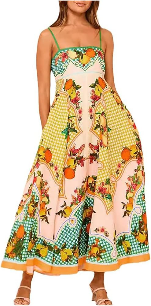 Women Cute Print Maxi Dress Loose Sleeveless Spaghetti Strap Boho Dress Flowy Graffiti Long Aline... | Amazon (US)
