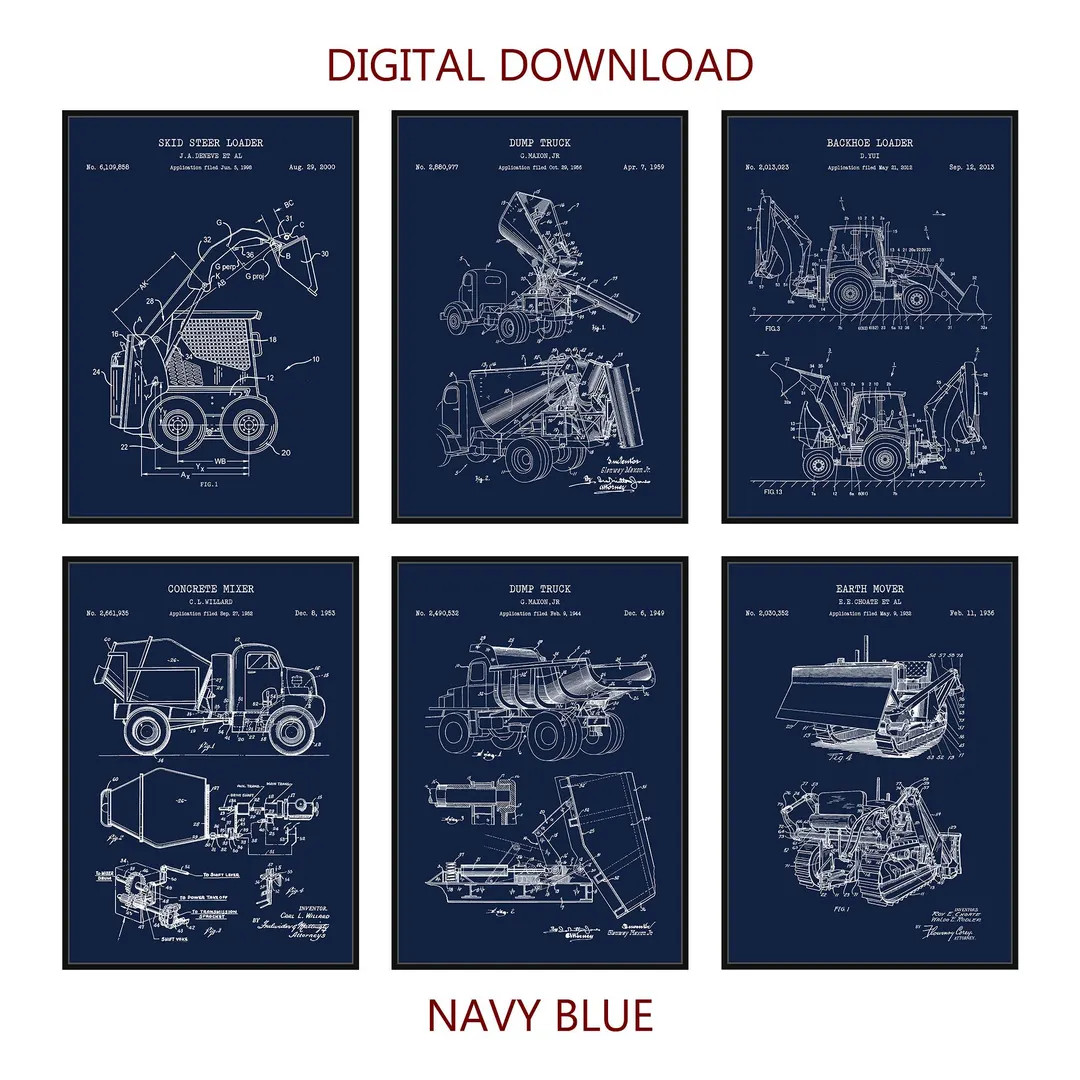 Set of 6 Vintage Construction Patent Print. Heavy Construction Vehicle Art Poster Gift. Man Cave ... | Etsy (US)