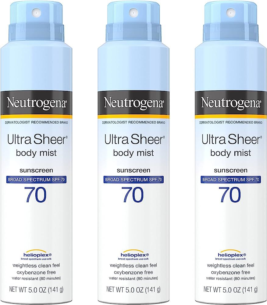 Neutrogena Sunscreen Spray, Ultra Sheer Body Mist, Broad Spectrum SPF 70, Non-Greasy Water Resist... | Amazon (US)