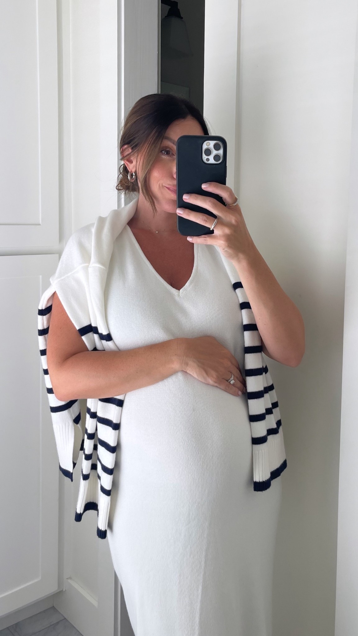 Maternity dress and striped sweater 

#LTKBump