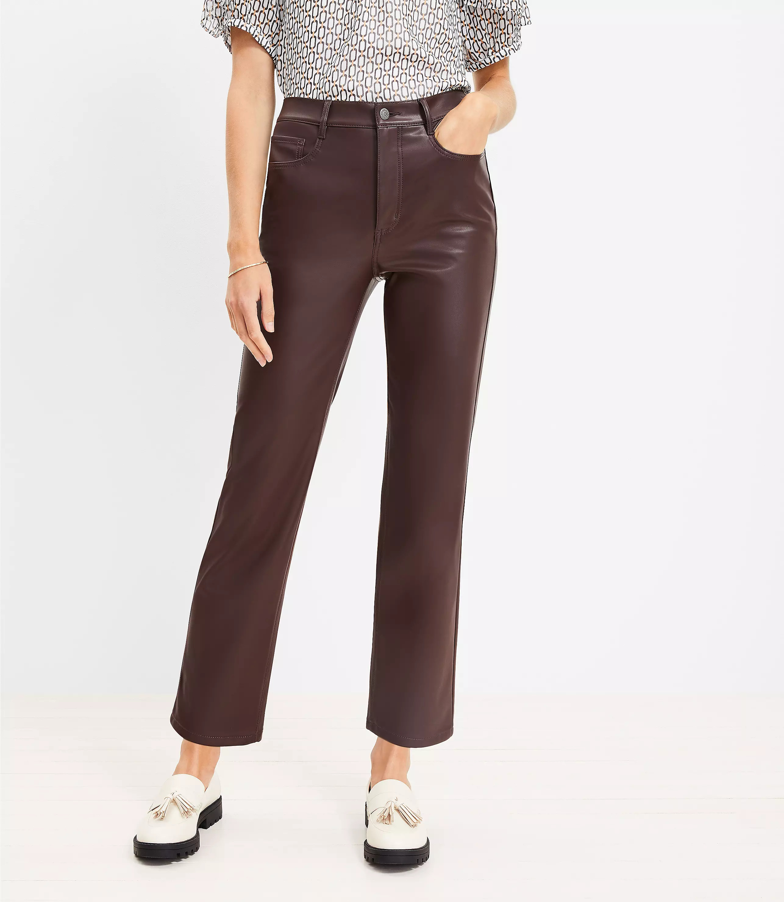 Tall Five Pocket Straight Pants in Faux Leather | LOFT