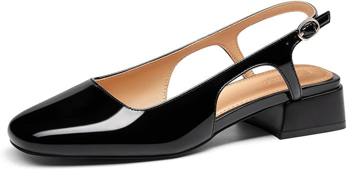 Coutgo Womens Slingback Chunky Low Heels Closed Square Toe Pumps Work Shoes | Block Heel, Adjusta... | Amazon (US)