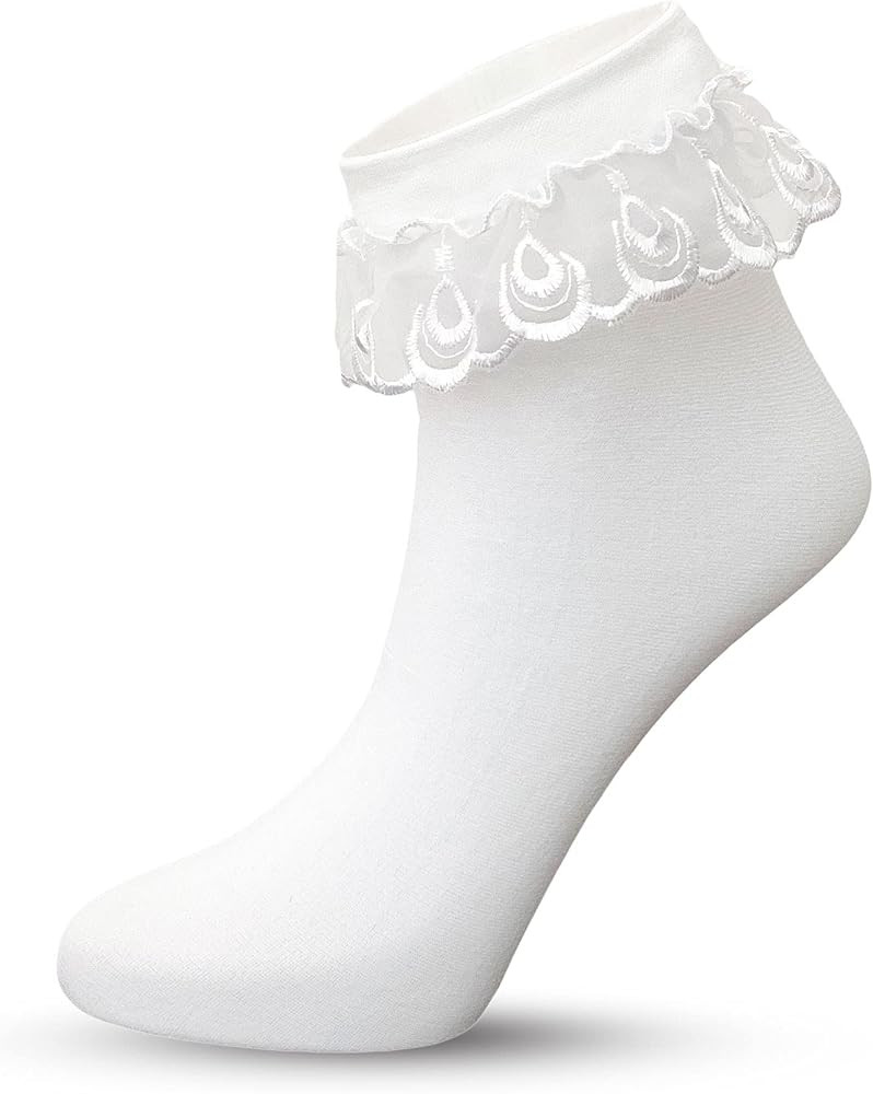 Women's Lace Ruffle Frilly Ankle High Casual Socks | Amazon (US)