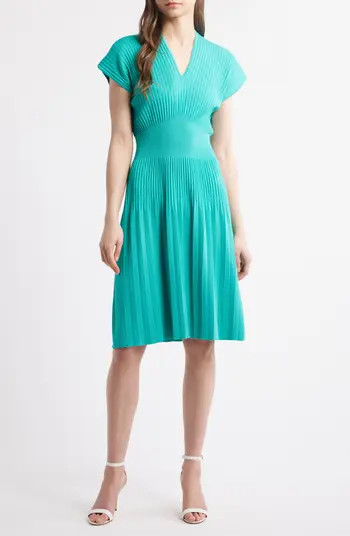 Ming Wang x Tanya Foster Pleated Rib Fit & Flare Dress | Nordstrom | Nordstrom