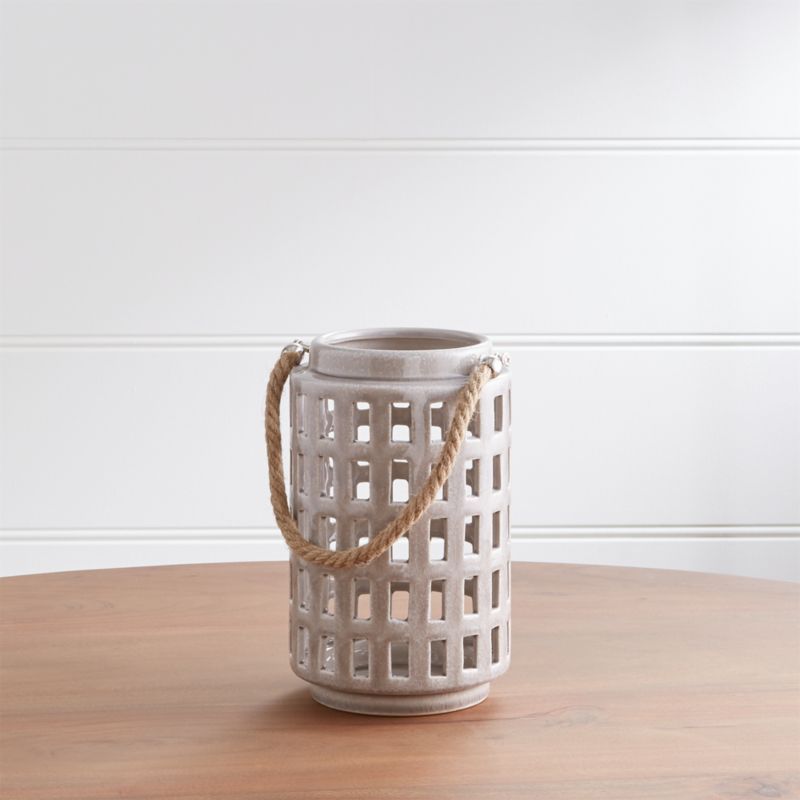 Peek 9" Light Grey Ceramic Lantern + Reviews | Crate and Barrel | Crate & Barrel