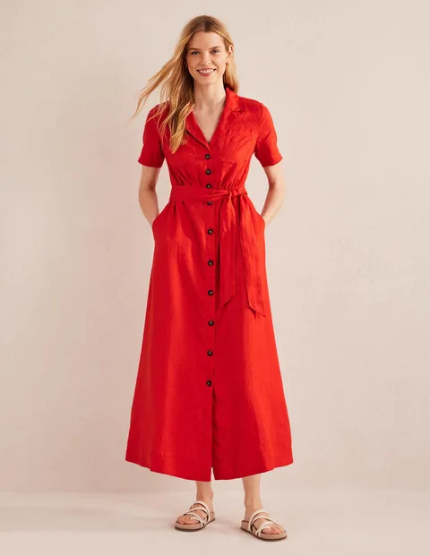 Linen Maxi Shirt Dress - Vermillion | Boden (US)