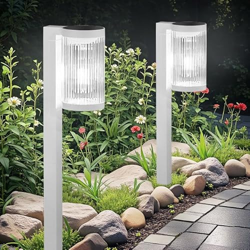 Solar Pathway Lights Outdoor, 2 Pack Upgraded Outdoor Solar Lights for Outside Super Bright Up to 12Hrs, IP65 Waterproof Solar Garden Lights for Yard Landscape Path Walkway Decoration(Cool White) | Amazon (US)