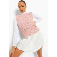 Womens Pointelle Knitted Vest - Pink - S, Pink | Boohoo.com (UK & IE)