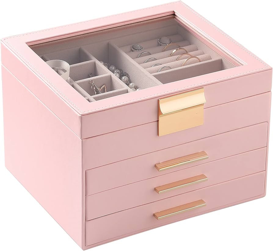 Frebeauty Clear Lid Jewelry Box,4 Layers Jewelry Organizer Large Multi-Functional Jewelry Storage... | Amazon (US)