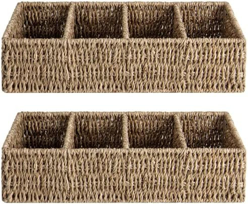 StorageWorks Small Wicker Basket for Organizing with 4-Section, Natural Seagrass Storage Baskets ... | Amazon (US)