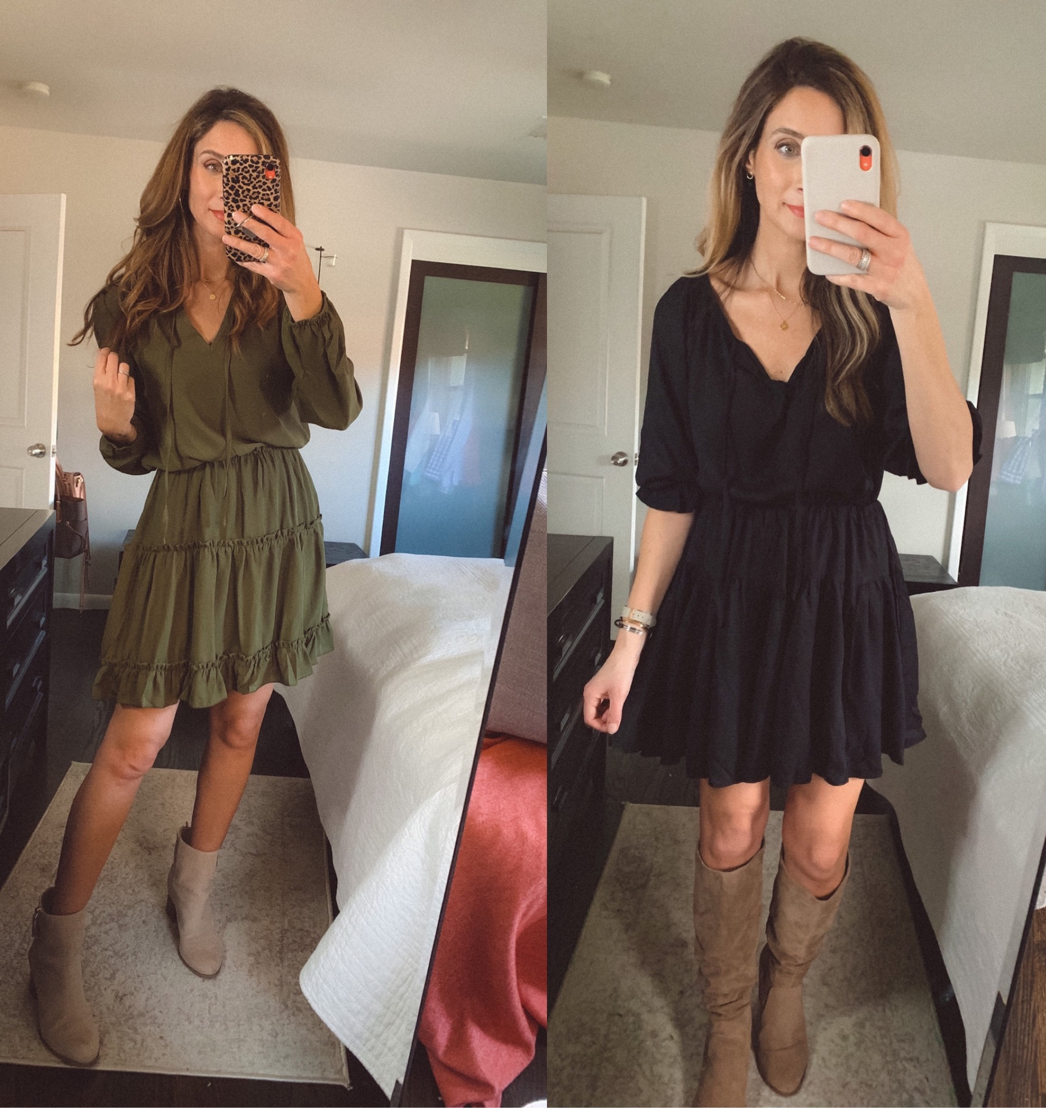 Amazon fall dresses. 
Wearing size small in both. 

Amazon fashion, ruffle dress, family photo dress, fall outfit, teacher outfit

#LTKSeasonal #LTKsalealert #LTKworkwear