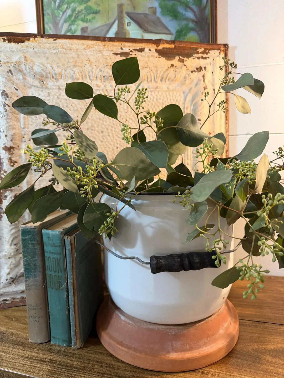 Vintage Enamel Metal Chamber Pot / Repurposed Home Garden Decoration | Etsy (US)