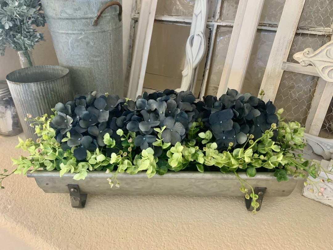 Farmhouse Floral Arrangement, Galvanized Planter Tray With Flowers and Greenery, Living Room Deco... | Etsy (US)