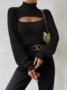 SHEIN BAE Turtleneck Cut Out Eyelet Detail Sweater SKU: sw2208317644491118(1000+ Reviews)$17.99Ad... | SHEIN