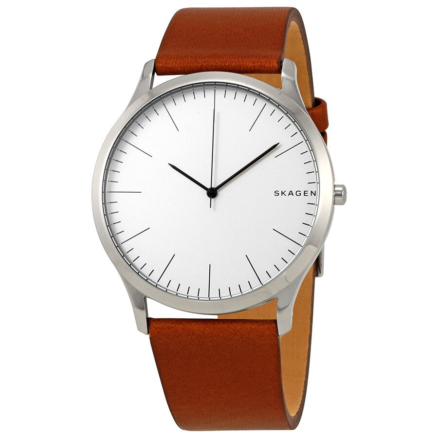 Skagen Jorn White Dial Brown Leather Mens Watch SKW6331 | Jomashop.com & JomaDeals.com