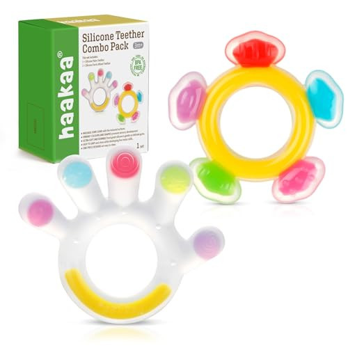 Haakaa Silicone Teether Combo - Baby Freezer Teething Toy - Soft Cold Teether - Soothe Teething Pain & Itching Gums - Perfect Size - Palm & Ferris Wheel Shape for 3M+ Babies BPA Free - 2 pk | Amazon (US)