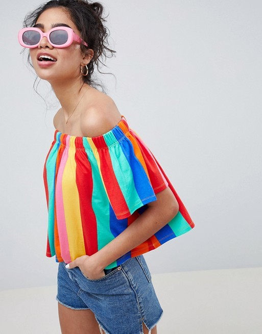 ASOS DESIGN Off Shoulder Top In Bright Stripe | ASOS US