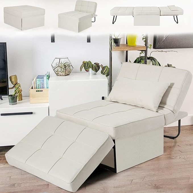 FHFO Sleeper Chair Bed Sofa 4 in 1 Convertible Chair Bed Modern Folding Ottoman Guest Bed with Ad... | Amazon (US)