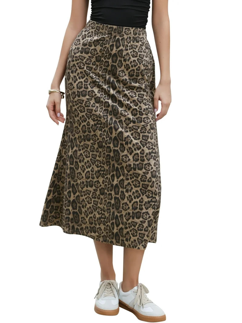 INSPIRE CHIC Maxi Skirt for Women's Leopard Print Elastic High Waisted Fishtail Long Skirts M Bro... | Walmart (US)