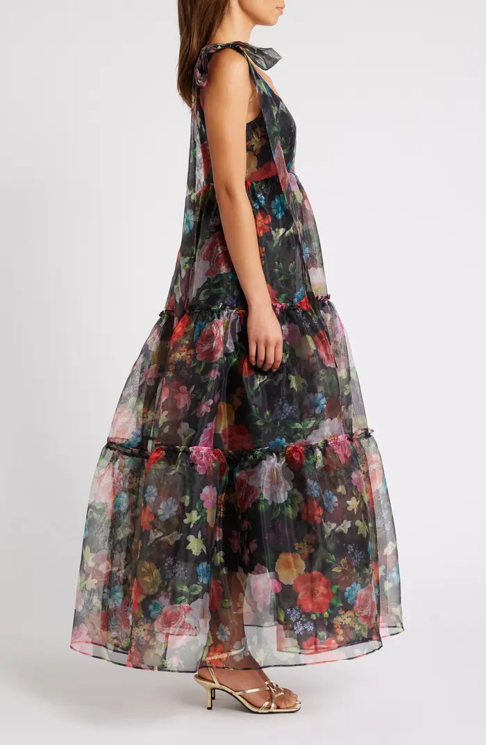 Bow Shoulder Floral Tiered Gown | Nordstrom