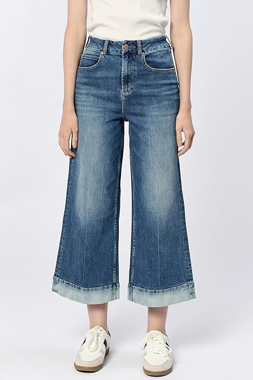 DEAR JOHN Audrey Wide Leg Jeans Women’s High Rise Cropped Color Denim Comfort Stretch Clean Hem | Amazon (US)