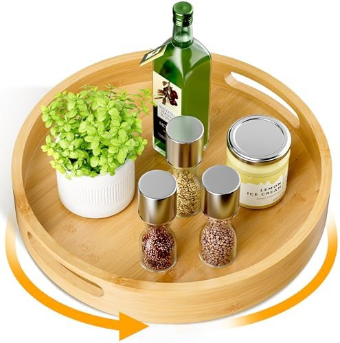 Lazy Susan Organizer Homerays 12 Inch Non-Skid Bamboo Lazy Susan for Kitchen Rotating Spice Rack ... | Amazon (US)