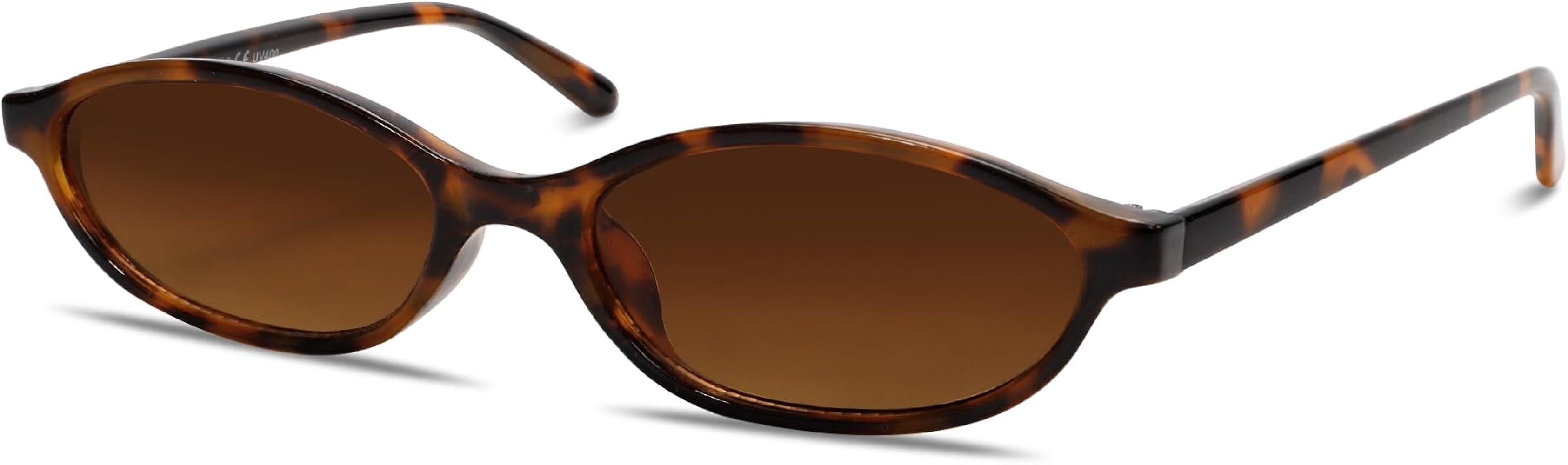 Retro Oval Sunglasses for Women Chic Cat Eye 90s Sunnies Lightweight Narrow Shades Trendy UV prot... | Amazon (US)