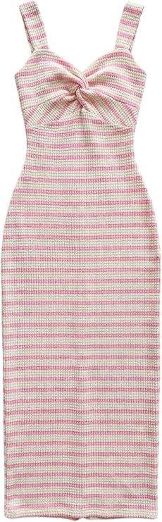 Verdusa Women's Striped Textured Sleeveless Tank Dress Twist Split Maxi Bodycon Dresses Brunch Ou... | Amazon (US)