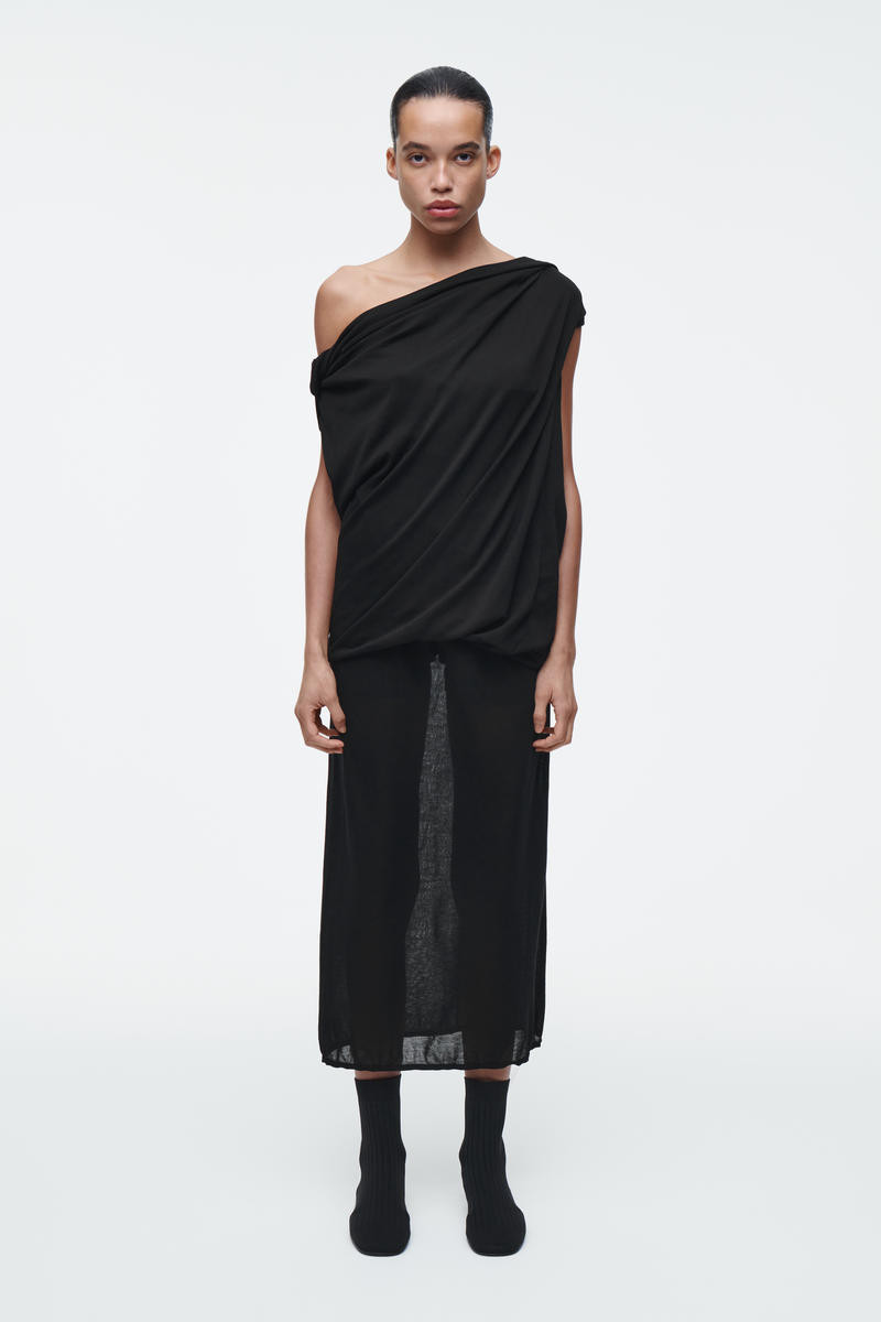 COS Women's Sheer Knitted Skirt in Black | Cotton/Elastane/Nylon | Size: Large | COS (AU)
