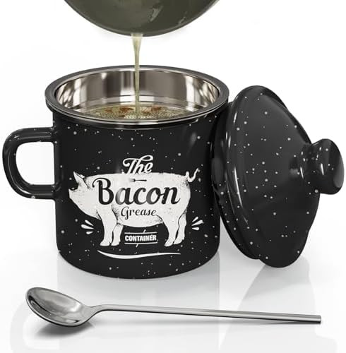PGYARD Mini Bacon Grease Container With Strainer - 15OZ Enamel Grease Saver, Farmhouse Bacon Grea... | Amazon (US)