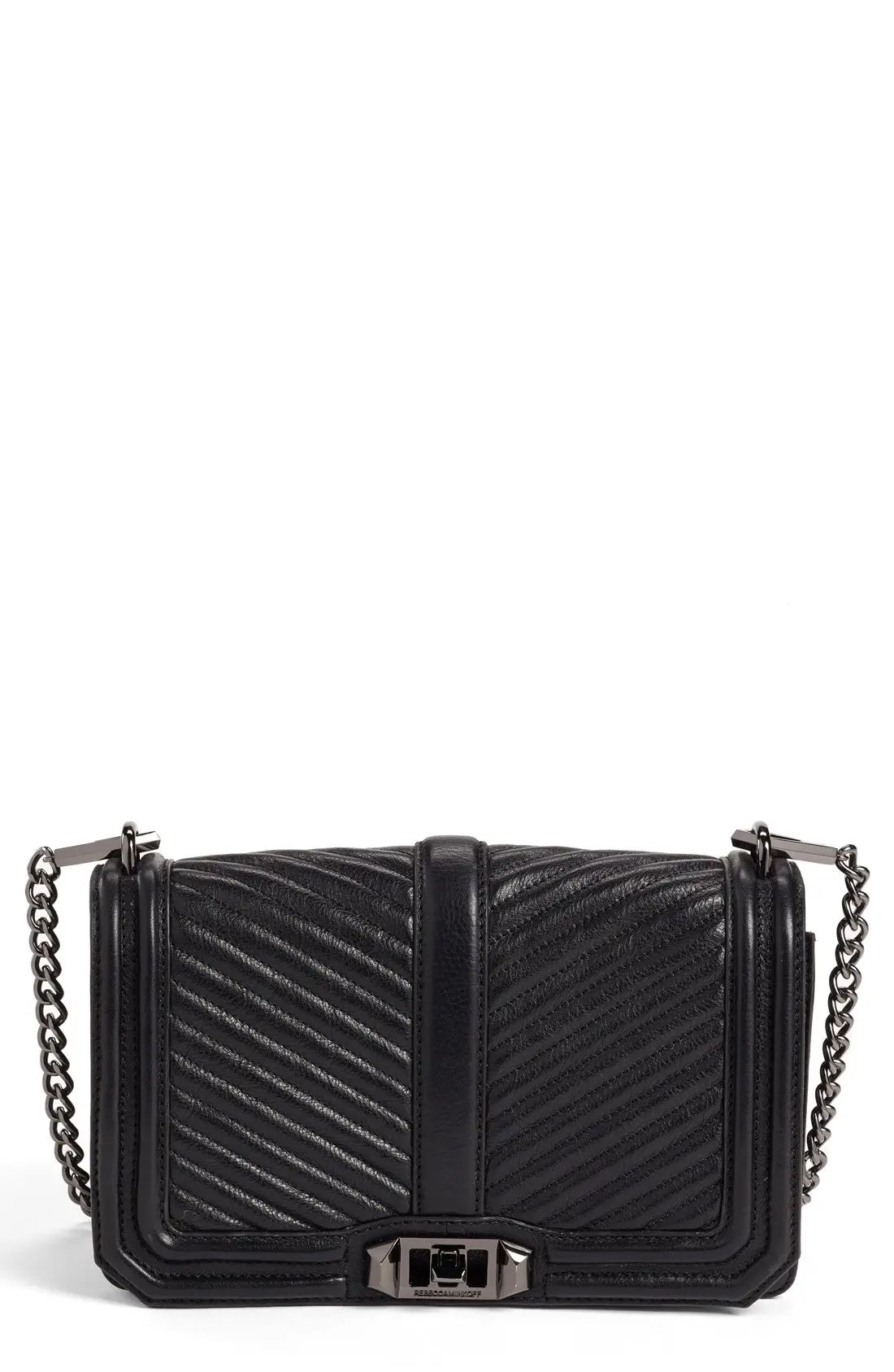 Rebecca Minkoff Chevron Quilted Love Crossbody Bag in Black at Nordstrom | Nordstrom