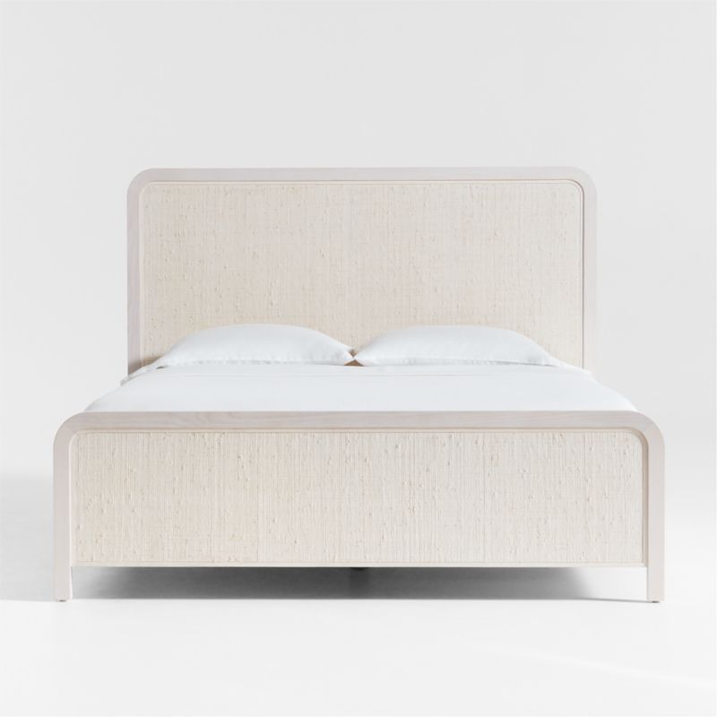 Rica White Wood and Grasscloth Queen Bed | Crate & Barrel | Crate & Barrel