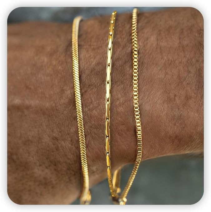 Mens Bracelet - Dainty Gold/Silver Chain Bracelet Stack 14K Gold Plated Silver Bracelets for Men ... | Amazon (US)