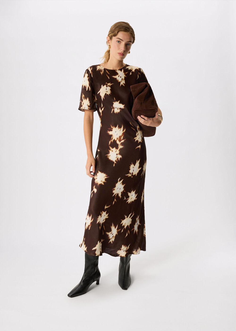 Brown Shadow Floral Midi Dress | Whistles