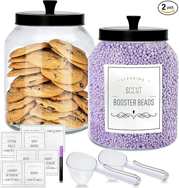 Large Glass Jars with Black Lids 100oz,2 Pack Glass Food Storage Container with Metal Lid and Sco... | Amazon (US)