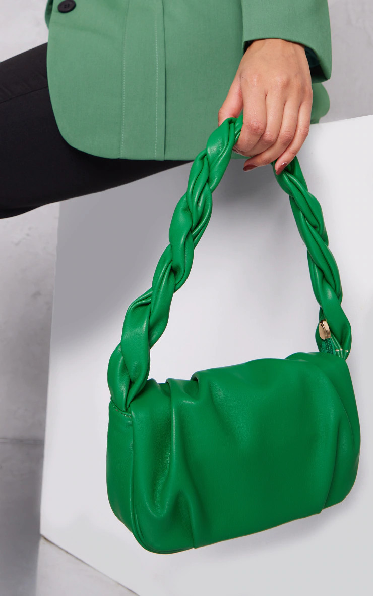 Bright Green Twist Strap Ruched Front Shoulder Bag | PrettyLittleThing UK