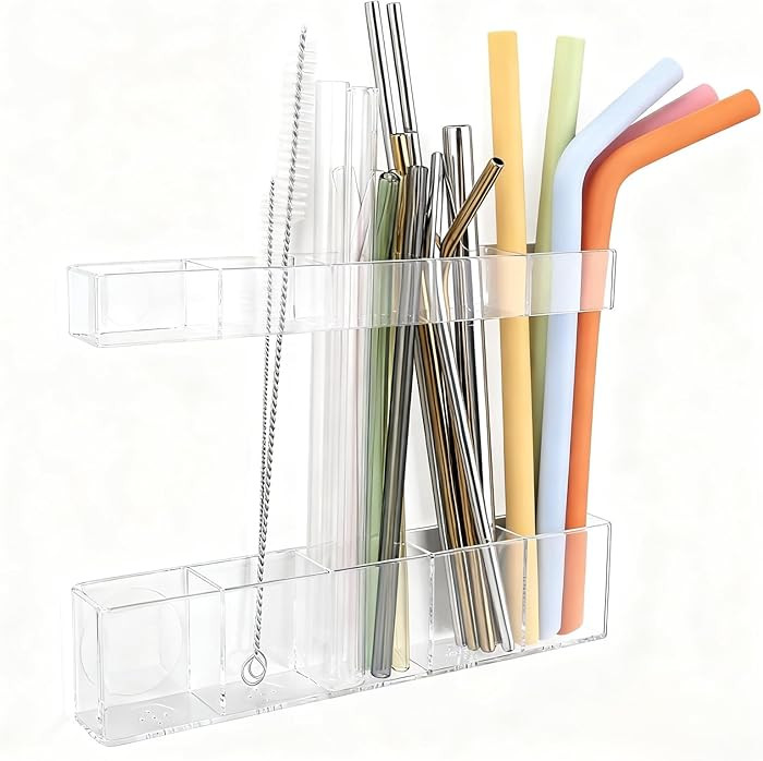 Acrylic Straw Holder for Cabinet Door - Child-Safe Organizer & Dispenser with Smooth Rounded Edge... | Amazon (US)