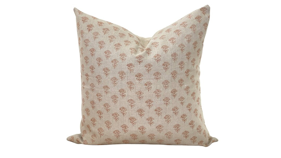 Audrey Pillow Cover, 100% linen pillow, Hand blocked print, Decorative pillow, natural linen with... | Etsy (US)