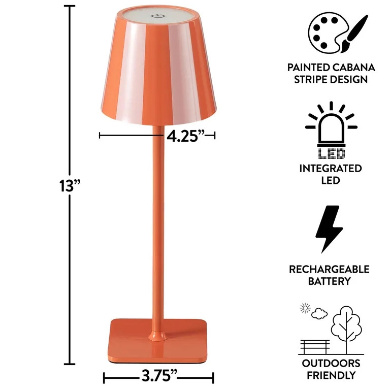 Mainstays 13" Indoor/Outdoor Rechargeable Orange Stripe Table Lamp, 2 Pack | Walmart (US)