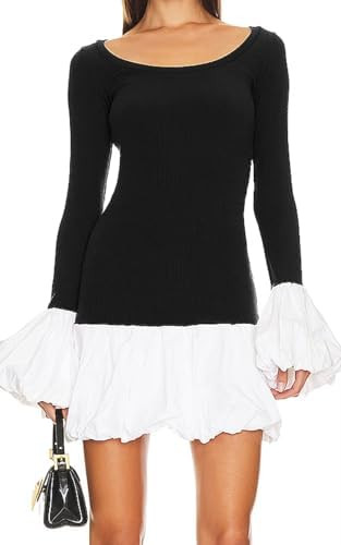 Women's 2025 Fall Dress Sexy Crew Neck Puffy Long Sleeve Bubble Party Club Bodycon Mini Dresses | Amazon (US)
