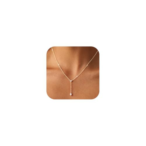 JIKASI Gold Necklace for Women Dainty Long Y-Shaped Lariat 14K Gold Plated CZ Leaf Drop Chain Pendant Necklace Trendy Simple Prom Wedding Summer Jewelry Gifts | Amazon (US)